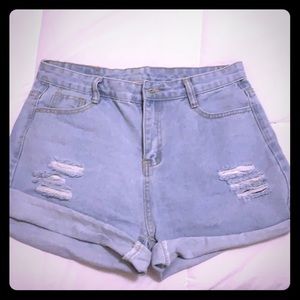 High waisted ripped & cuffed jean shorts